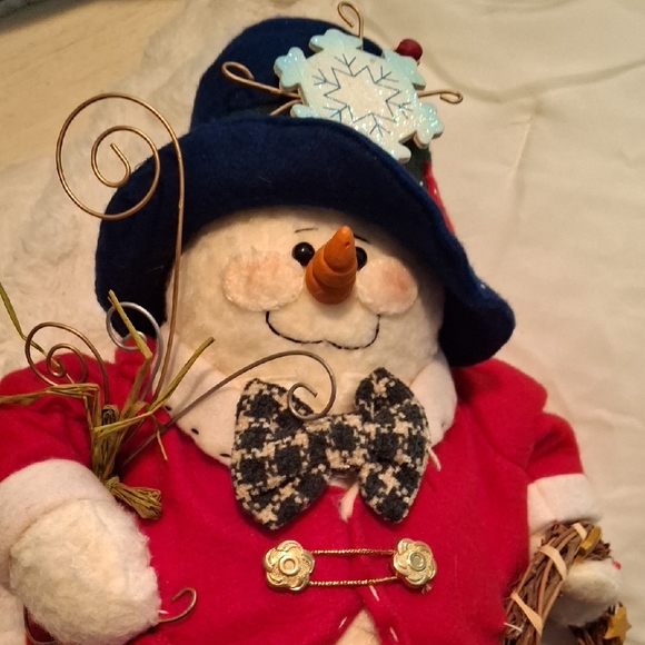 Handmade Snowman with Red Jacket and Blue Hat - Picture 4 of 4